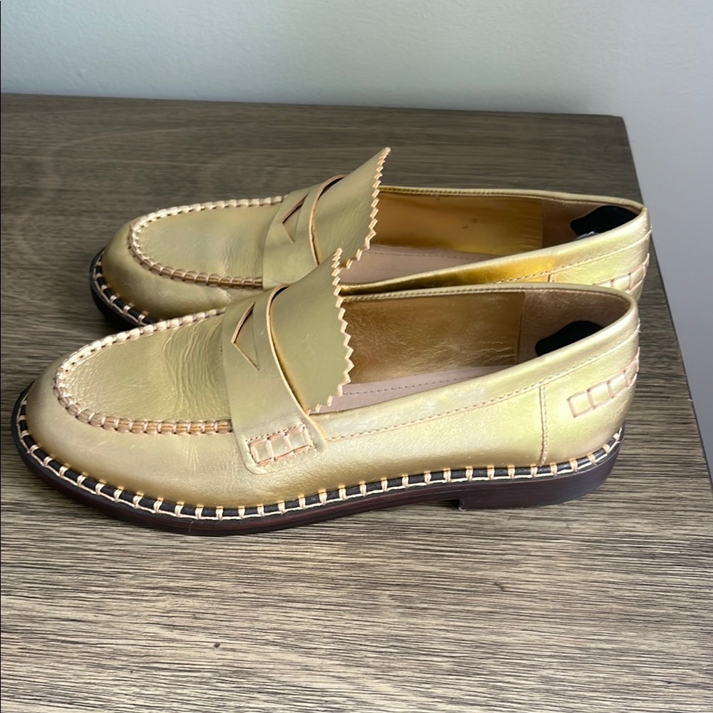 SCHUTZ Gold Penny Loafers Flats with dust bag
